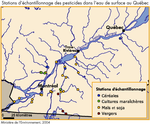 Stations d'chantillonnage des pesticides dans l'eau de surface au Qubec