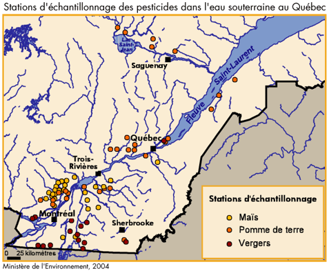 Stations d'chantillonnage des pesticides dans l'eau souterraine au Qubec