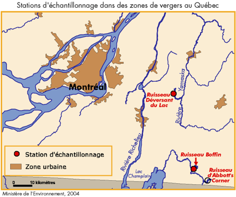 Stations d'chantillonnage dans des zones de vergers au Qubec