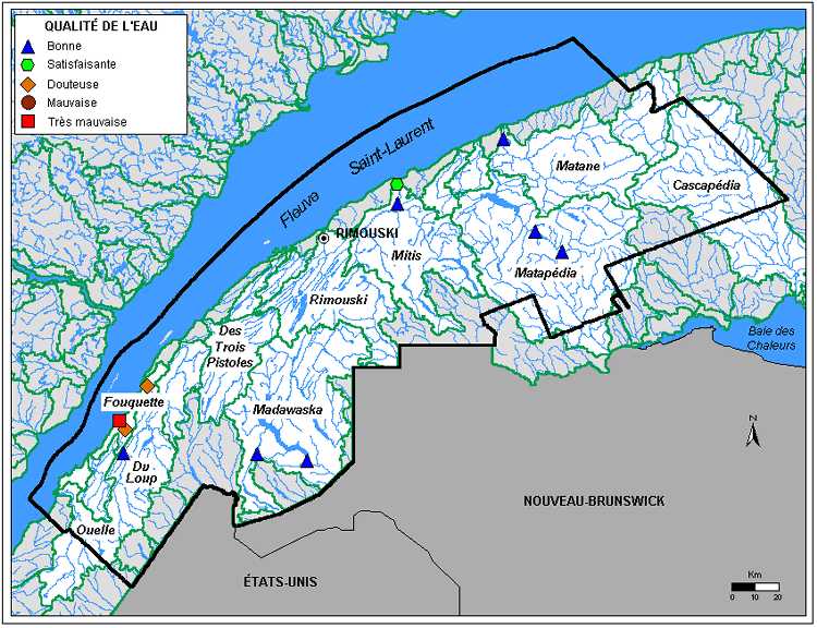 Carte 3.1 : Qualit de leau des rivires de la rgion du Bas-Saint-Laurent