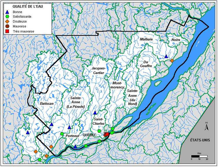 Carte 3.1 : Qualit de leau des rivires de la rgion de la Capitale Nationale