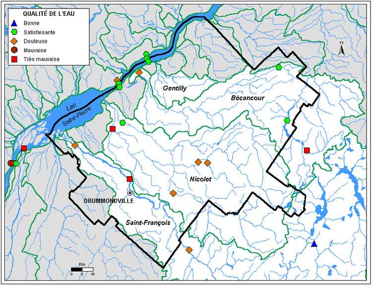 Carte 3.1 : Qualit de leau des rivires de la rgion du Centre du Qubec