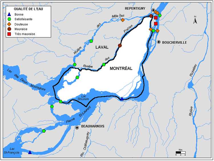 Carte 3.1 : Qualité de l’eau des rivières de la région de Montréal