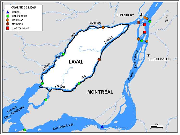Carte 3.1 : Qualit de leau des rivires de la rgion de Laval